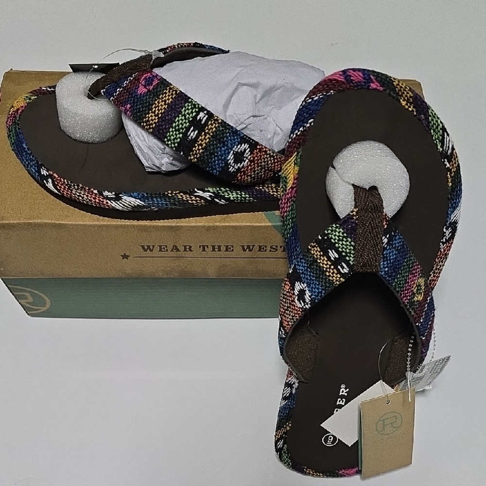 Roper NIB Colorful Patterned Woven Flip Flop Sandals Womens Size 9